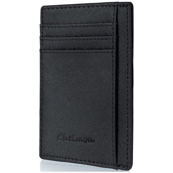 Slim Wallet for Men, Minimalist Front Pocket RFID Blocking Credit Black Cross - Picture 1 of 7